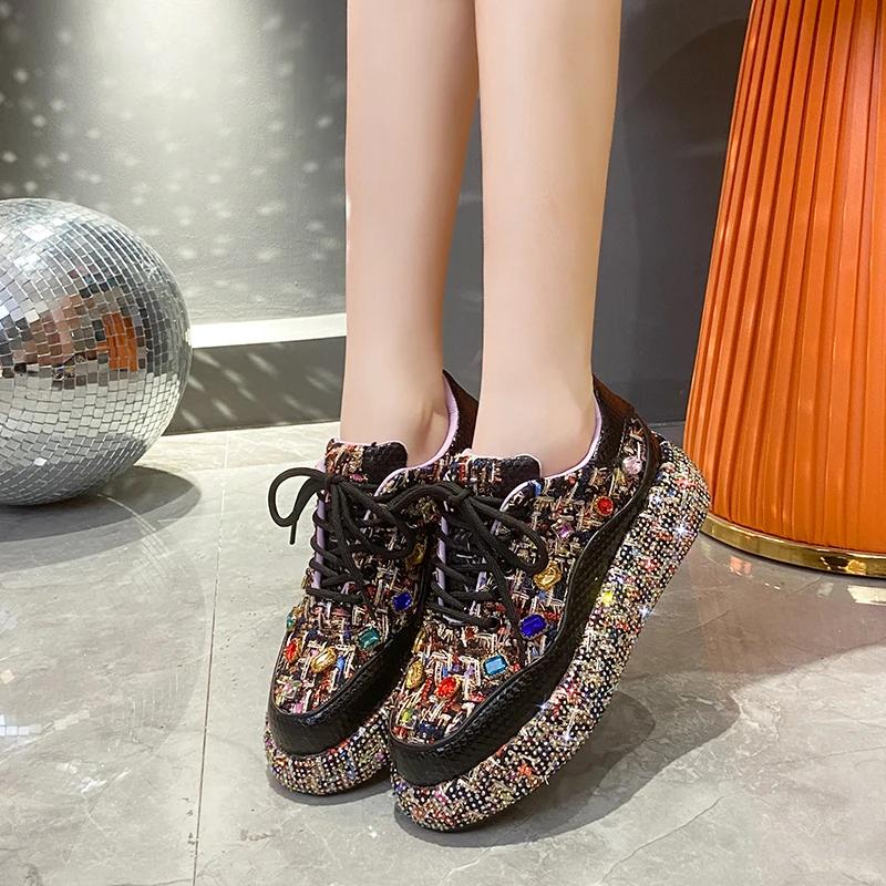 Designer Sneakers for Women  New Spring Shiny Rhinestones Women's Vulcanize Shoes Fashion Autmn Platform Casual Shoes Female