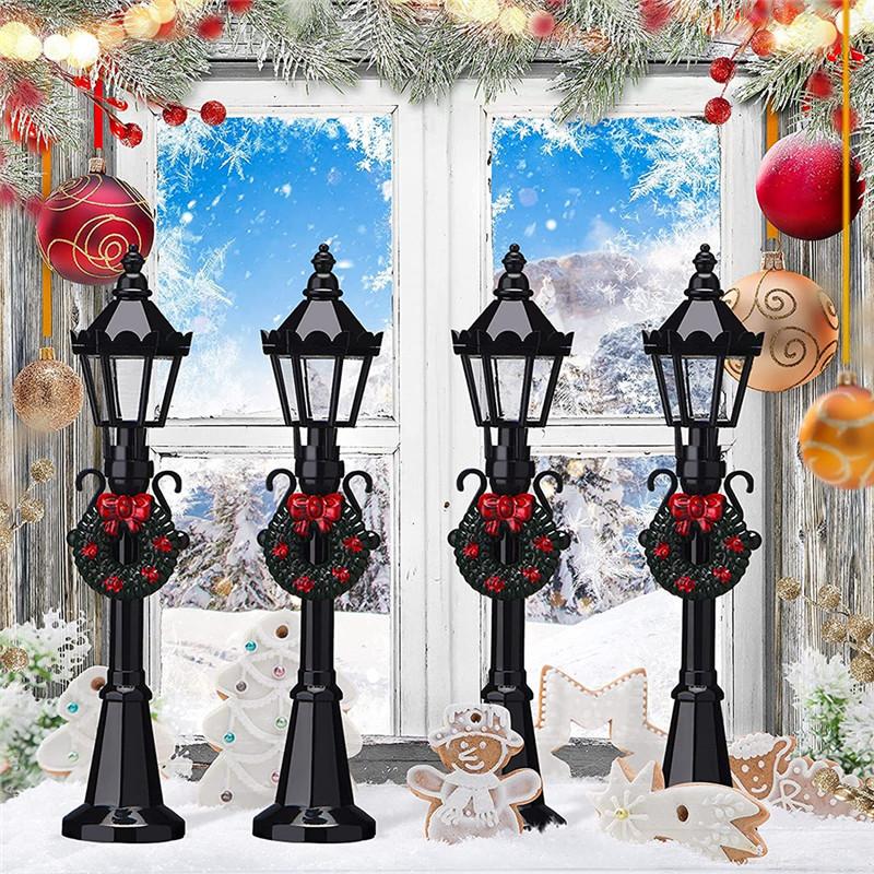 4PCS Small Christmas Mini Street Lamp Desktop Ornaments Miniature Figurines Christmas Figurines Decorations Dollhouse Accessories