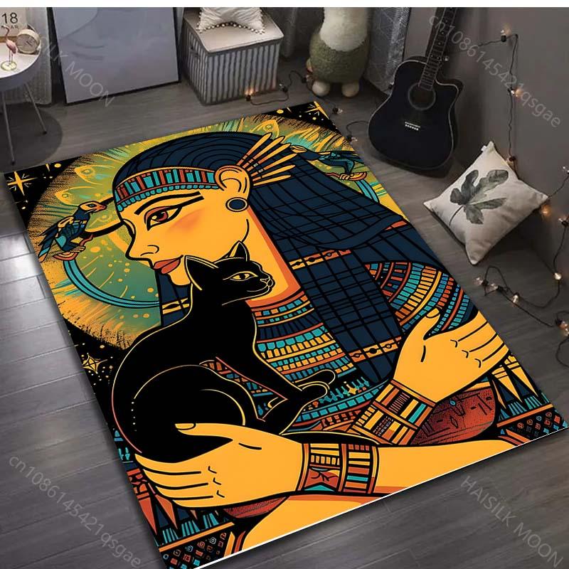 Ancient Egyptian Woman and Black Cat Print Carpet for Bedroom Living Room Bedside Sofa Floor Mat Modern Home Decor Area Rug