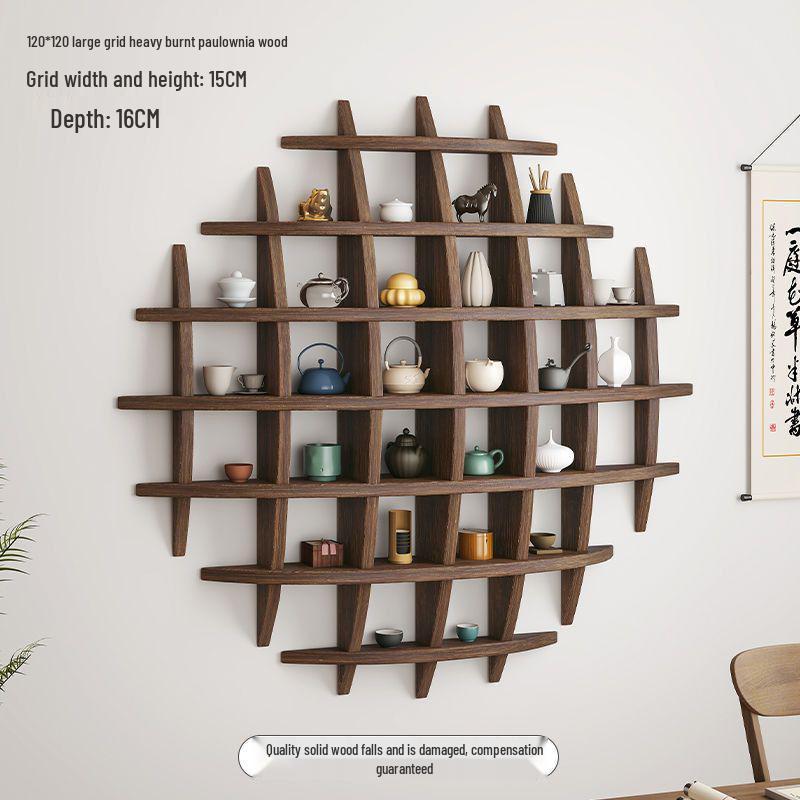 Chinese Solid Wood Wall-Mounted Teacup Rack - Antique Curio Shelf and Tea Set Display Stand