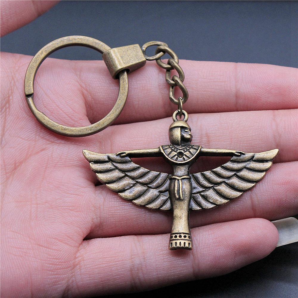 Chiefs Pharaohs Buddha Spiritual Amulet Pendant Antique Bronze Metal Keychain with 30mm Ring for Couples