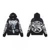 Vintage Washed Hoodie With Rhinestone Embroidery Streetwear Hip Hop Oversized Zip-Up Sweatshirt Men
