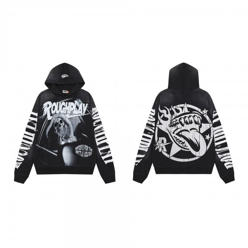 Vintage Washed Hoodie With Rhinestone Embroidery Streetwear Hip Hop Oversized Zip-Up Sweatshirt Men