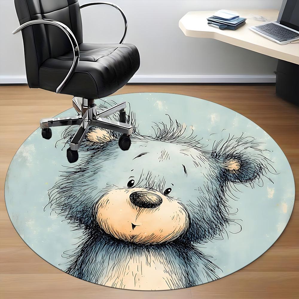 1pc Bear Cub Office Round Area Rug, Indoor Mat Suitable ForOffice, Under Office Chairs Bedroom Living Room Home Decor, Room Deco D029