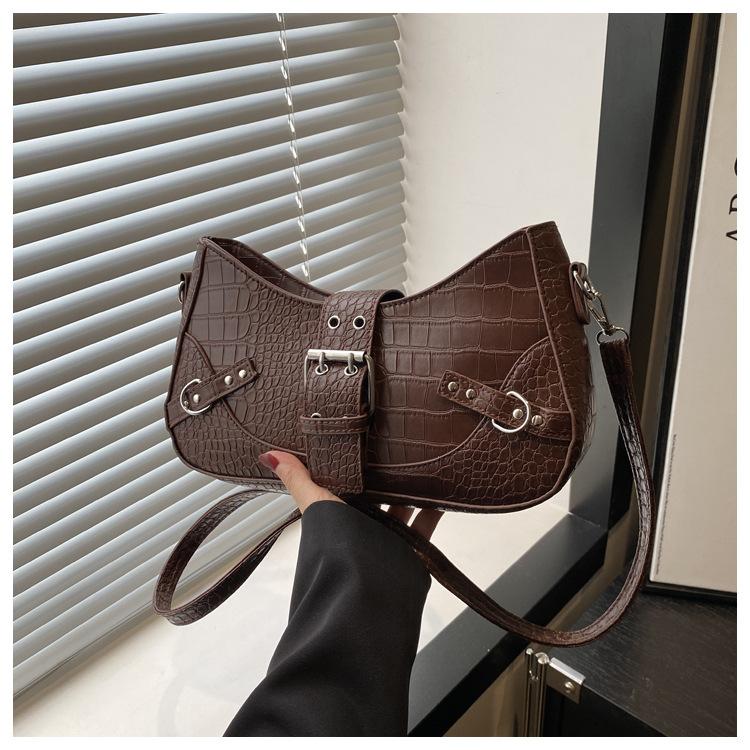 Temperament belt solid color new fashion texture casual simple shoulder crossbody handbag
