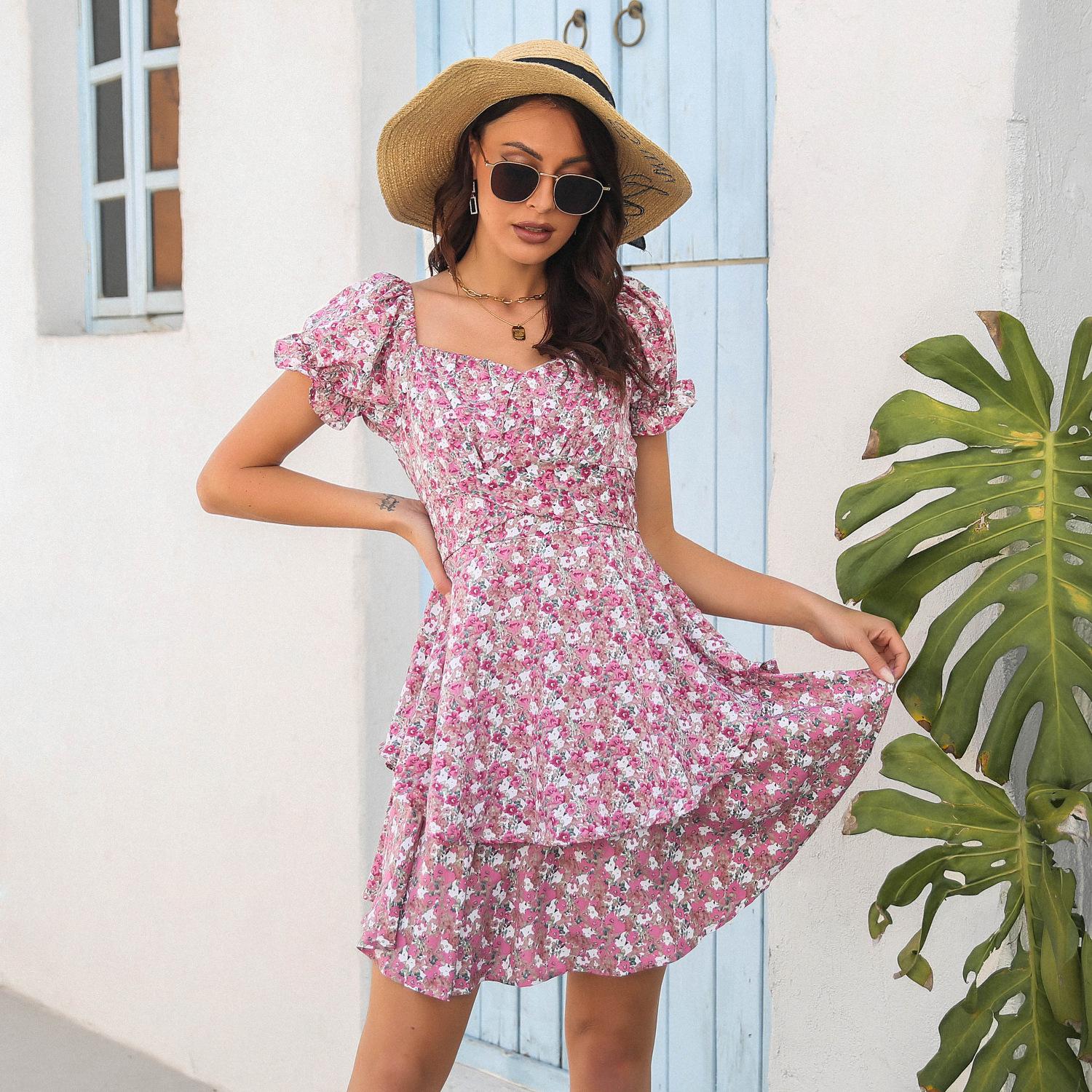 

QICED женская мода лето весна цветочный принт с коротким рукавом на одно плечо повседневные платья XL красный