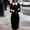 Women's Classic Color-blocking Long-sleeved Slimming Mid-length Dress