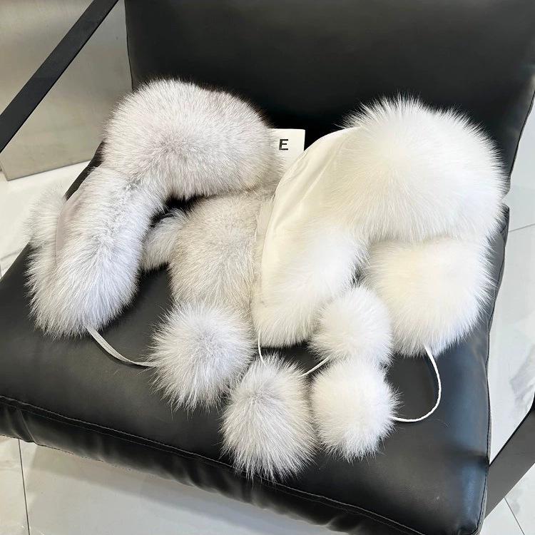 Women's Imitation Fox Fur Lei Feng Hat, Fluffy Ski Hat with Ear Protection for Autumn and Winter Warmth.