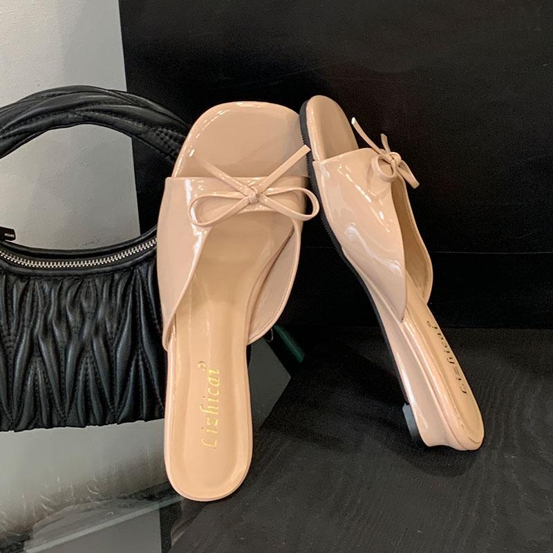 Fashion Female Low Heel Footwear Wedges Slippers Slides Shoes For Women Fashion Butterfly-Knot Ladies Heeled Slippers Sandals Shoes