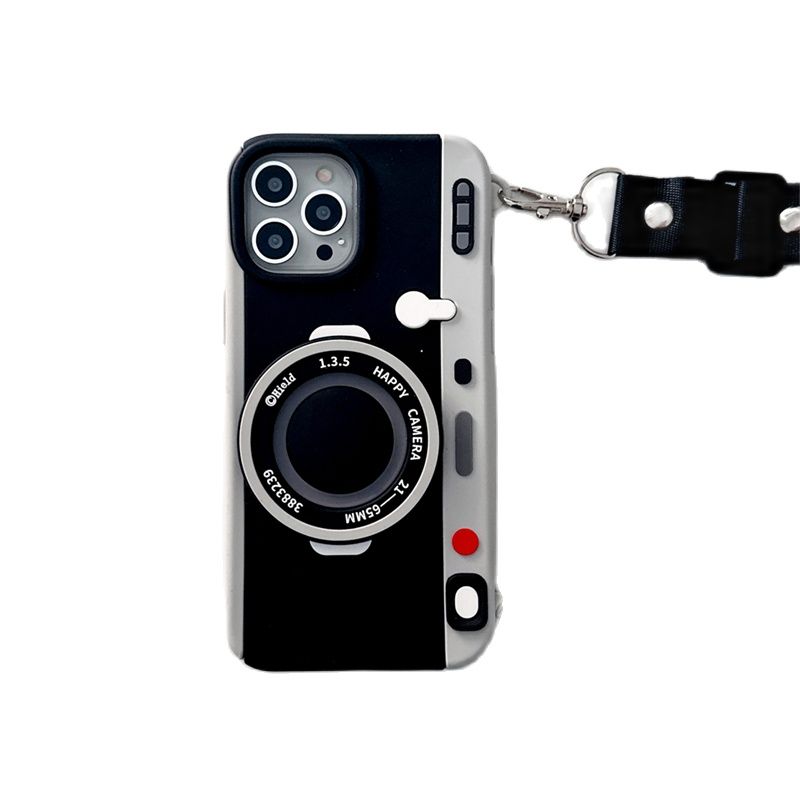 Funda de teléfono con cuerda y cordón cruzado para cámara 3d de lujo Ins, Funda suave de silicona a prueba de golpes para Iphone 14, 13, 12, 11 Pro Max