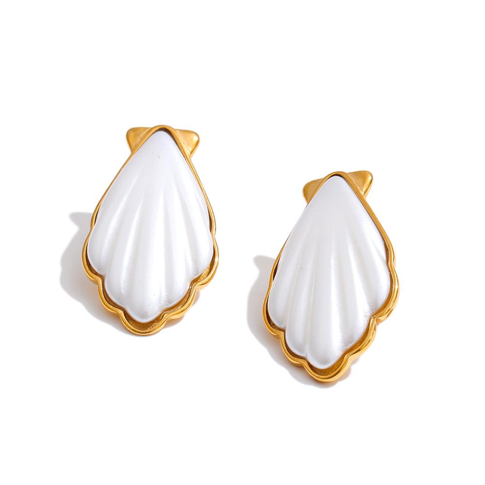 

Yhpup Stainless Steel Imitation Pearl Shell Shape Stud Earrings Fashion Statement Earrings Jewelry PVD Gold Plated