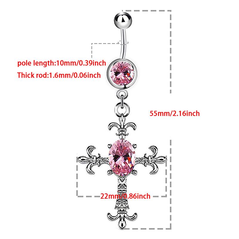Hängande navelpiercing i rostfritt stål med kors Punk Cool Navelnagel För Kvinnor Kroppspiercingsmycken