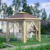 Hexagonal Garden Gazebo 4.05x3.4x2.85 M With Double Roof 6 Detachable Mosquito Nets Bag And Anti UV Beige