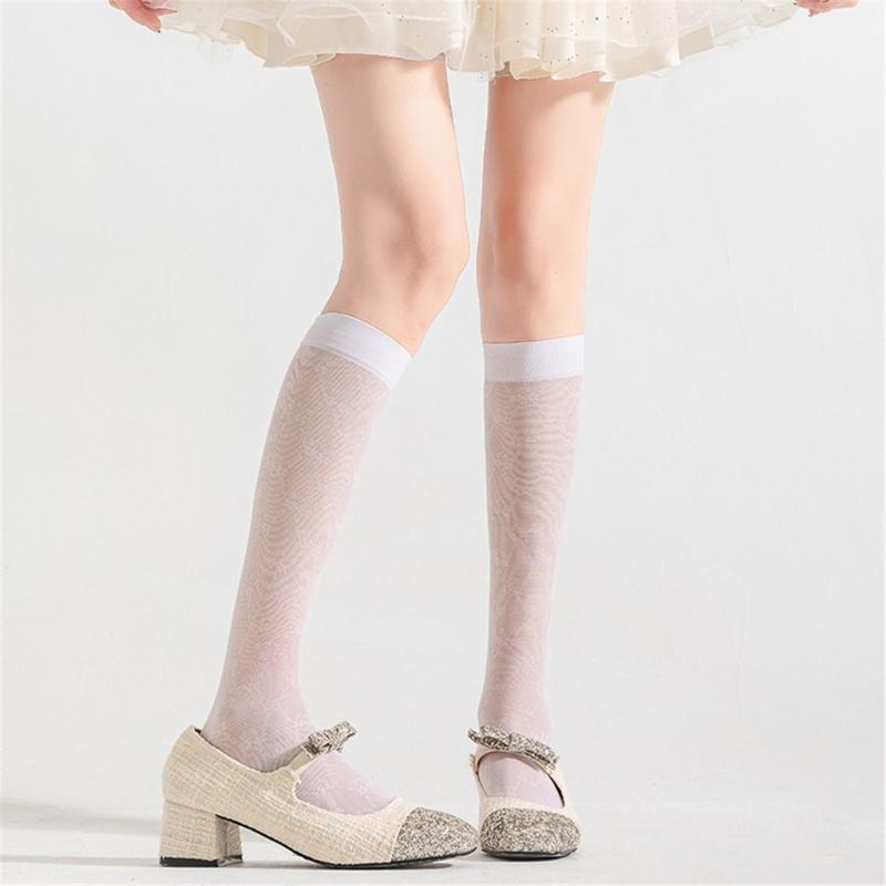 Sheer Knee High Socks for Women Girls Stretchy Silk Stockings Student Girls Stockings Tube Socks Nylons Calf Socks