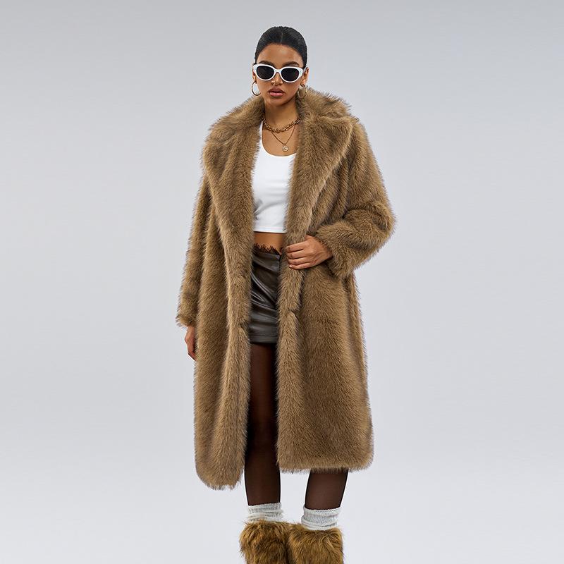 2026 Autumn and Winter Women's Extended Imitation Fur Suit Collar Coat Coat Artificial Fur Imitation Fur Coat