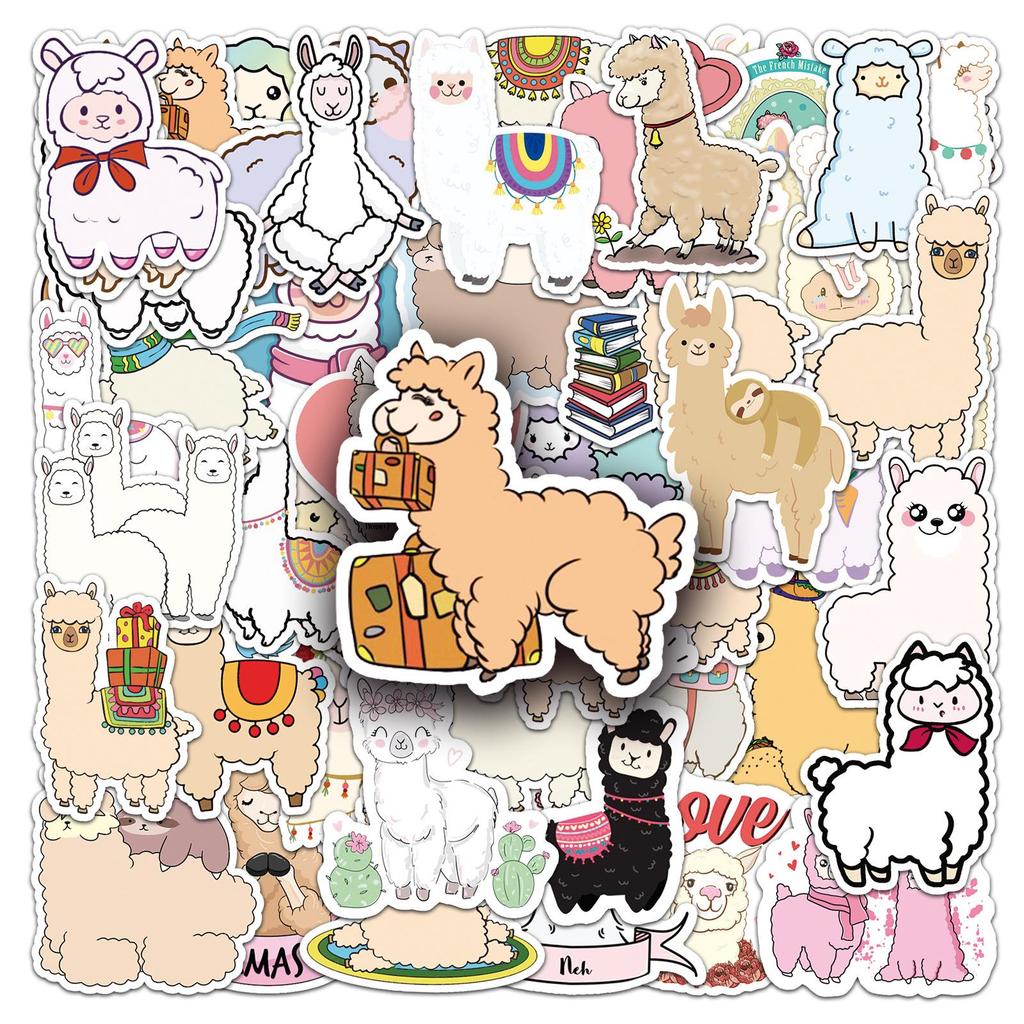 50 Cute Cartoon Alpaca Stickers for DIY: Decorate Scooters, Luggage, Refrigerators, Guitars, & Stationery