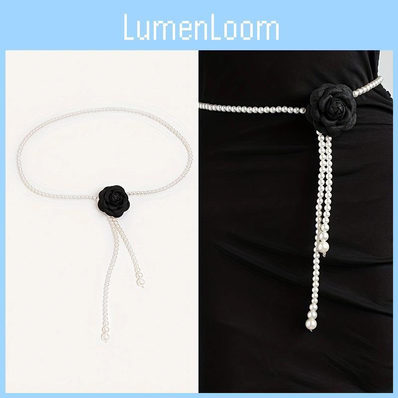Waist Fashion Pearl Chain With Camellia Flower Decor Women Accessory Dress