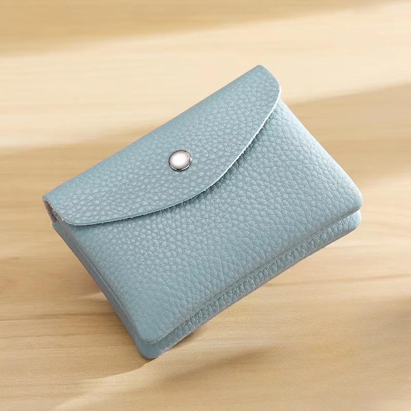 PU Leather Wallet Storage with Snap Button Minimalist Card Coin Check Receipt ID Tips Holder Organization PU Purse for Unisex