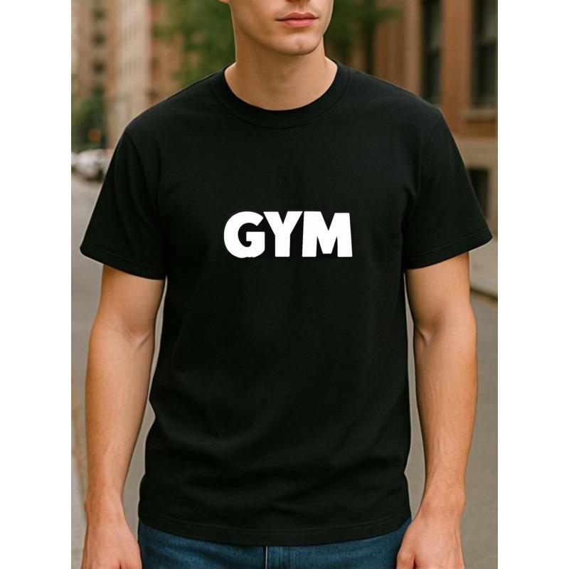 Evropské velikosti Pánské ležérní tričko s krátkým rukávem a kulatým výstřihem s potiskem velkého písmena 'Gym' | Středně pružná tkanina