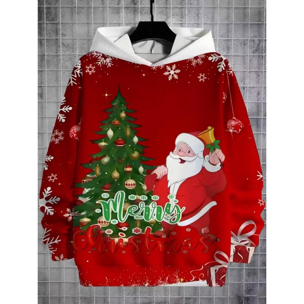 Child Sweatshirt Christmas Hoodie Cartoon Kawaii Santa Claus Print Sweatshirt for Girls Funny Holiday Party Clothes for Children