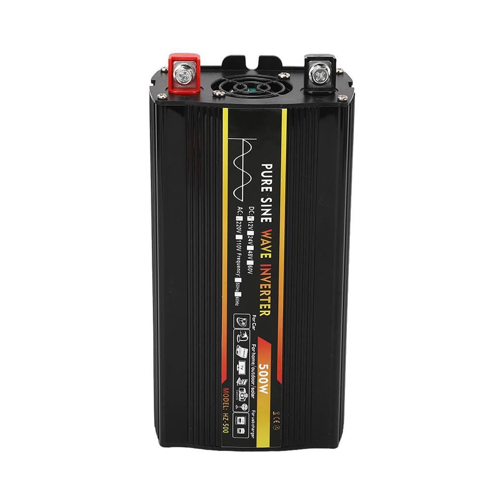 Power Inverter 500W Pure Sine Wave 1 Universal Socket 2 USB Port Car Power Inverter with LED Screen DC12V To AC220V