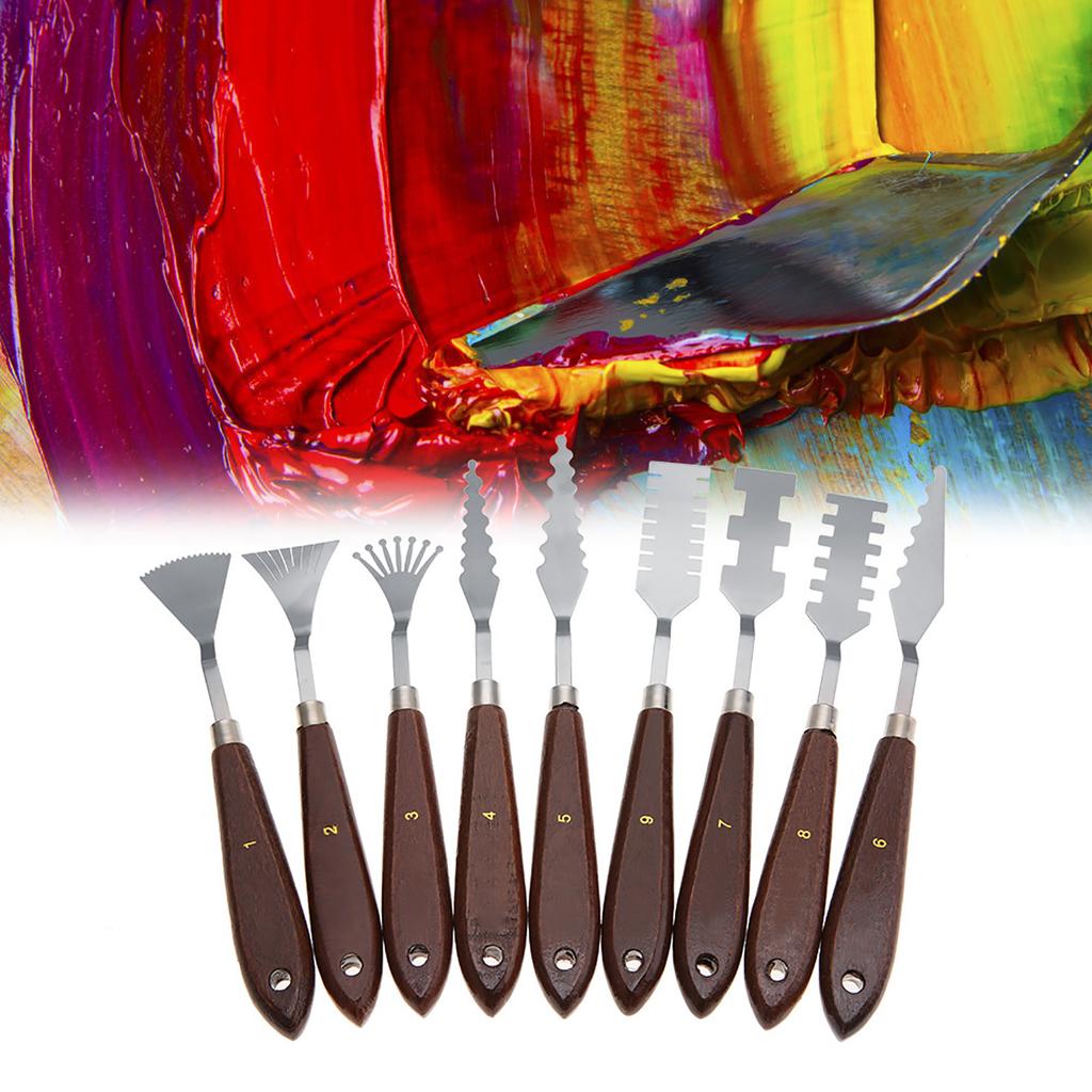 9PCS Professional Spatula Paint Mixture Scraper Set Artist Oil Painting Palette Knife