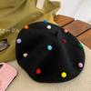 Korean autumn and winter warm wool beret women girls woolen warm painter hat female cute colored ball dot pumpkin cap Japanese
