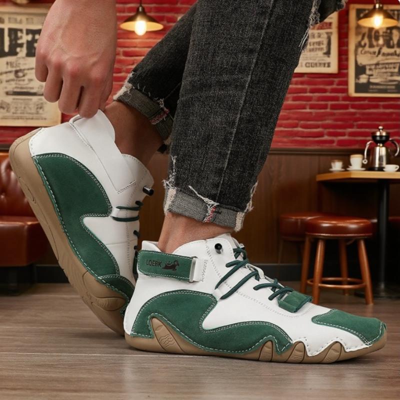 Men's Casual Shoes Breathable Soft Sole Handmade Leather Bare Boots  Retro Fashionable Design Comfortable High Top Sneakers