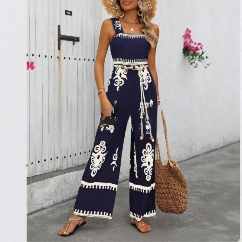 VEZFAA  Women's Fashion Casual Summer Spring Sleeveless Suspenders High Waist Trousers Jumpsuits & Rompers