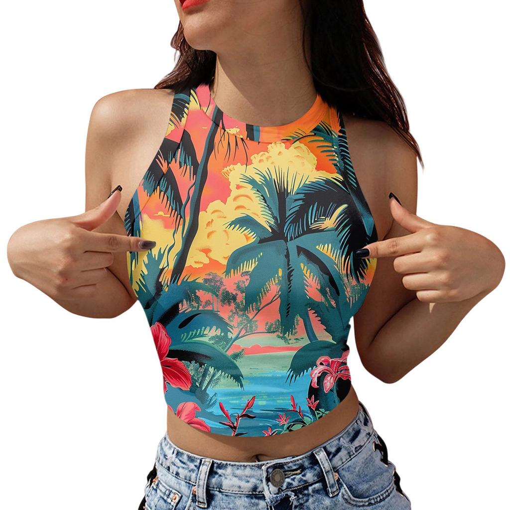 Women's Fashion Hawaii Print Sleeveless Base Tank Top
