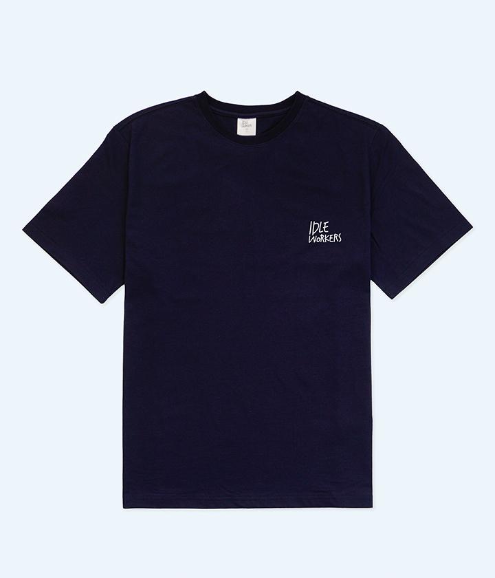 Idle Workers Authentic Logo Semi-Overfit Short Sleeve T-Shirt_Navy 2