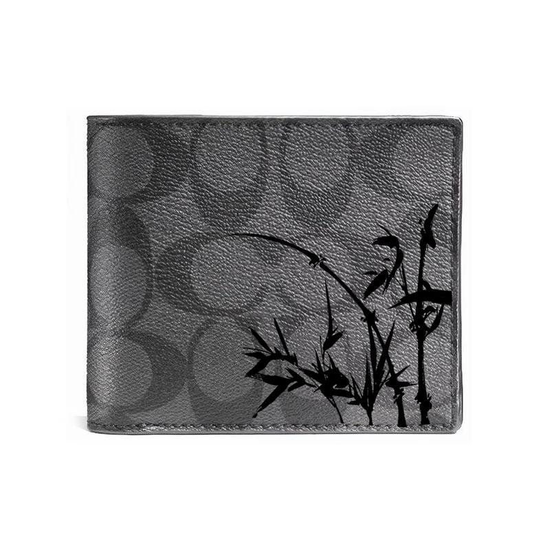 Coach [Customized Bag] 3 IN 1 Wallet MAY All the Way Gothic Oracle Leather Wallet Men's Black Black Bamboo