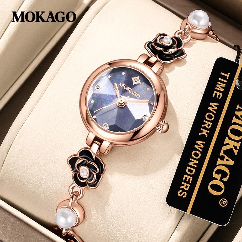 

High Personality Quartz Watch: Exquisite Women s Retro Bronze Alloy, Waterproof, Small Round Design золотий/Яскраво-рожевий