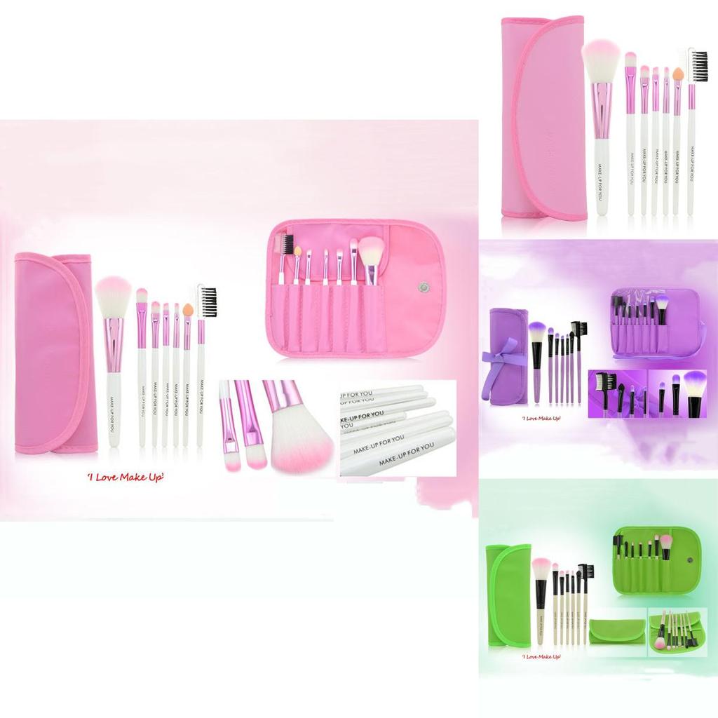 Luxurious 7pcs Makeup Brushes Set With Soft Artificial Fibers And Wooden Handles