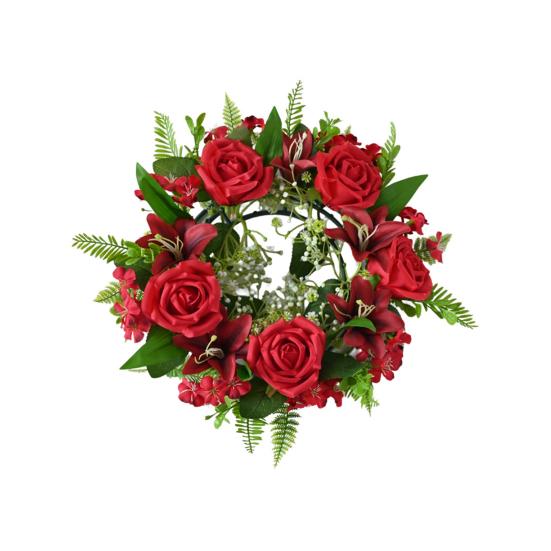 Artificial Floral Wreath for Front Door Realistic Large Rose Lily Flower Wreath with Leaves for Spring Valentine's Mother's Day Wedding Home Decor