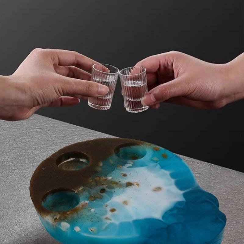 Small Wine Glass Tray Molds Beer Plate Moulds Water Cup Tray Resin Mold DIY Crafts Molds Silicone Material for DIY Tray