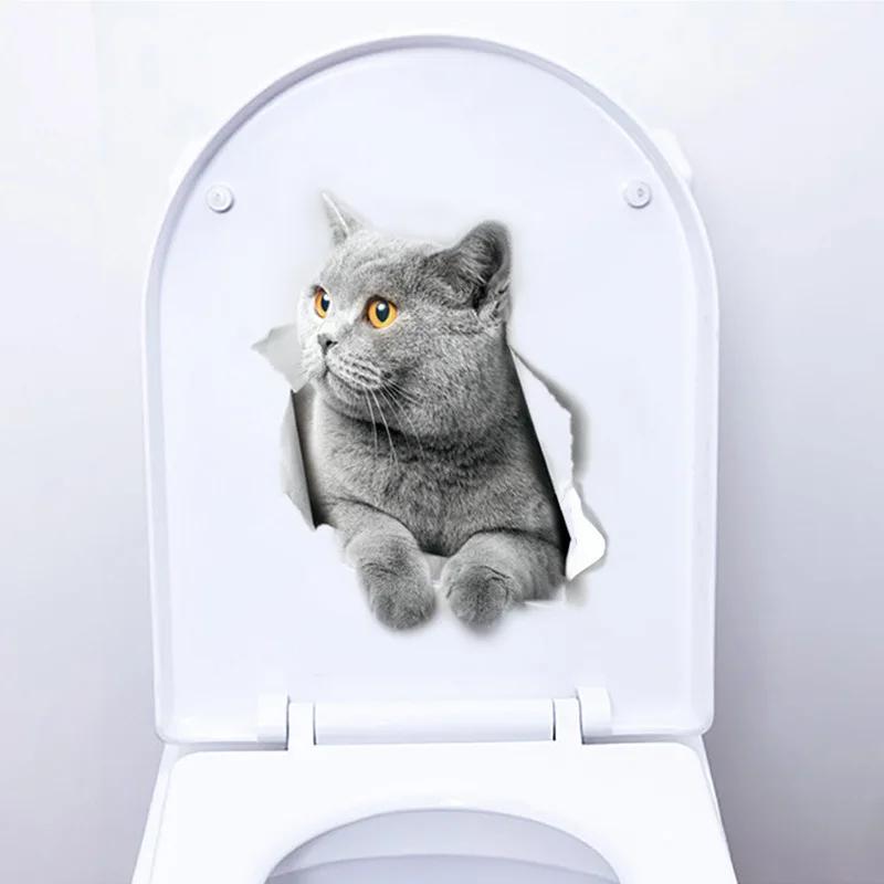 3D Cute Cat Toilet Sticker Bathroom Toilet Cover Sticker Wall Stickers Animal Wc Accessories Fun For Home Bath Room Decoration
