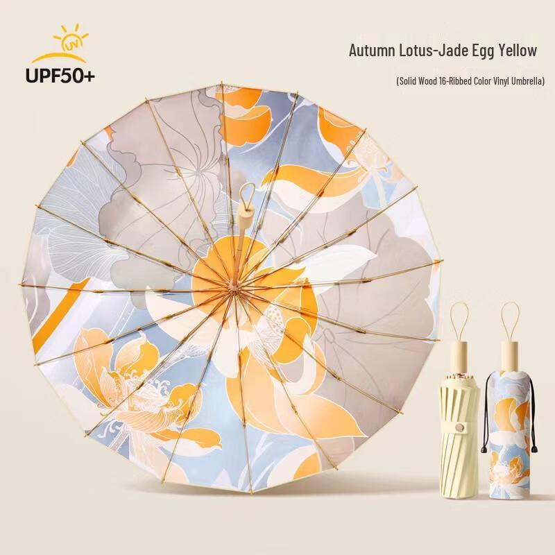 Chinese Vintage Style 16-Rib Sun & Rain Umbrella