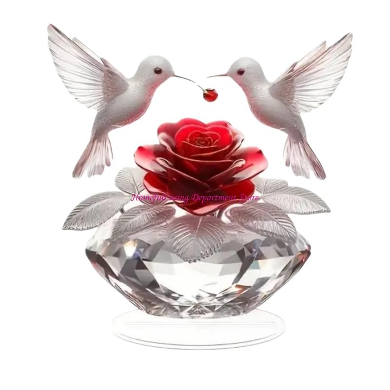 Acrylic Flower Branch Bird Statue Figurines Table Centerpieces Animal Figurines Sculptures Table Ornament Home Decors