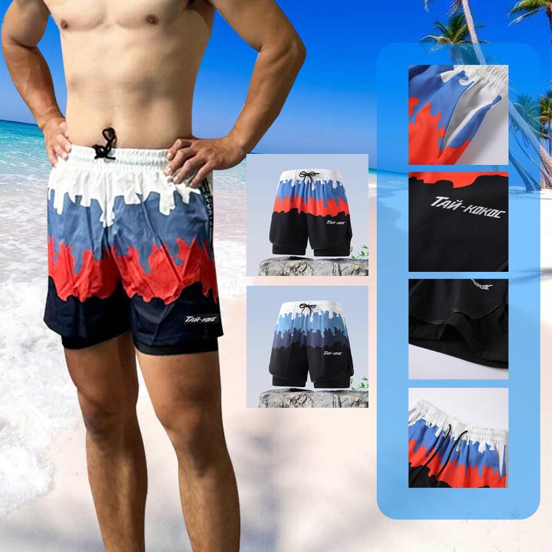 Ice Degree Plus Size Men's Quick-Drying Double Layer Split Swimsuit Set