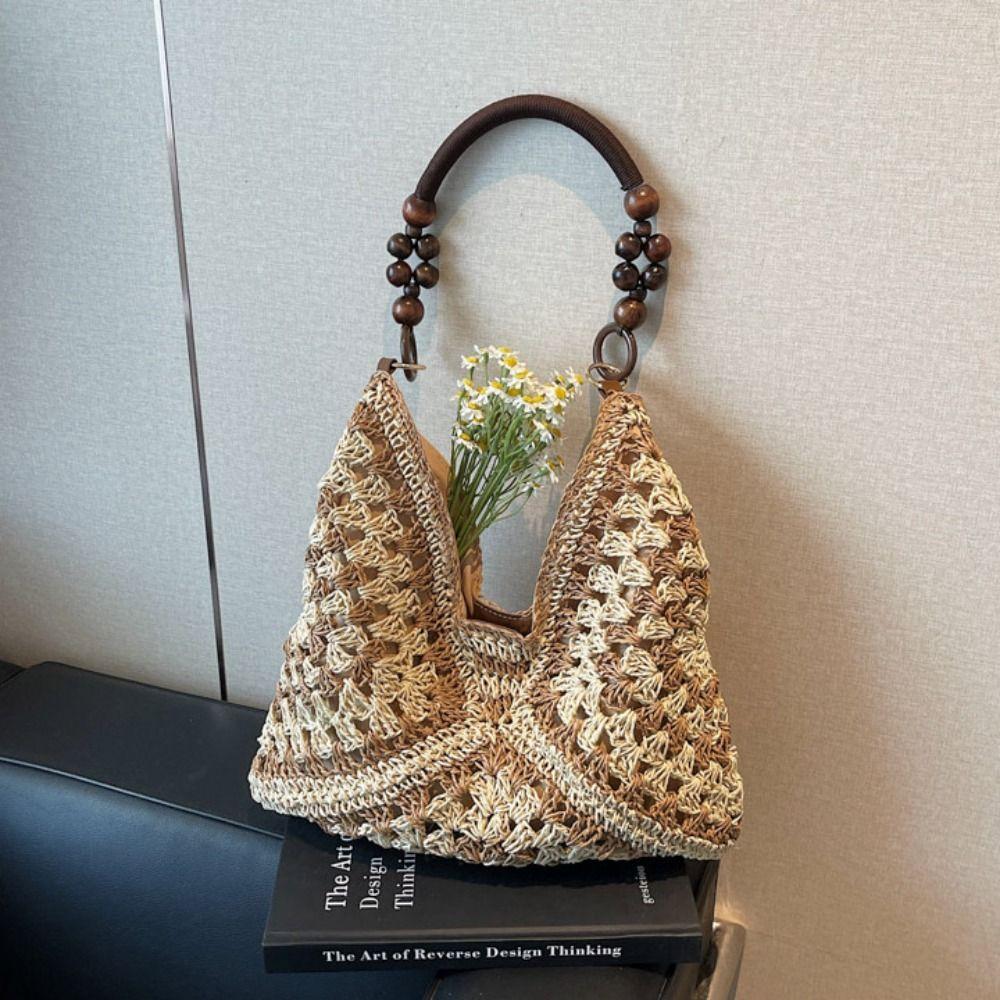 Tote Bag Stro Geweven Tas Strand Handtas Lege Schoudertas Eenvoudige Boheemse Strandtas Meisjes