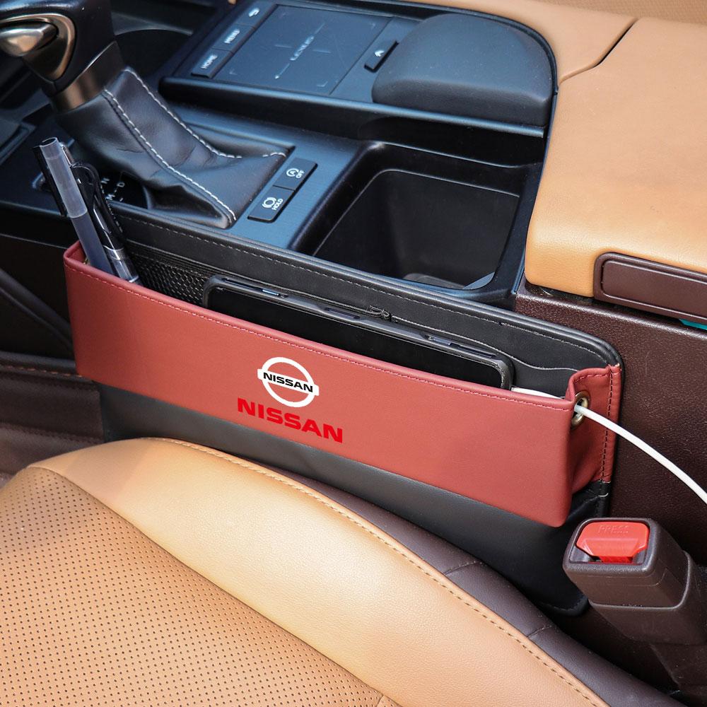 Hub cap Leather Car Central Console Organizer Storage Box Car Side Seat Gap Filler For Nissan Nismo X-Trail Qashqai J11 GTR j10