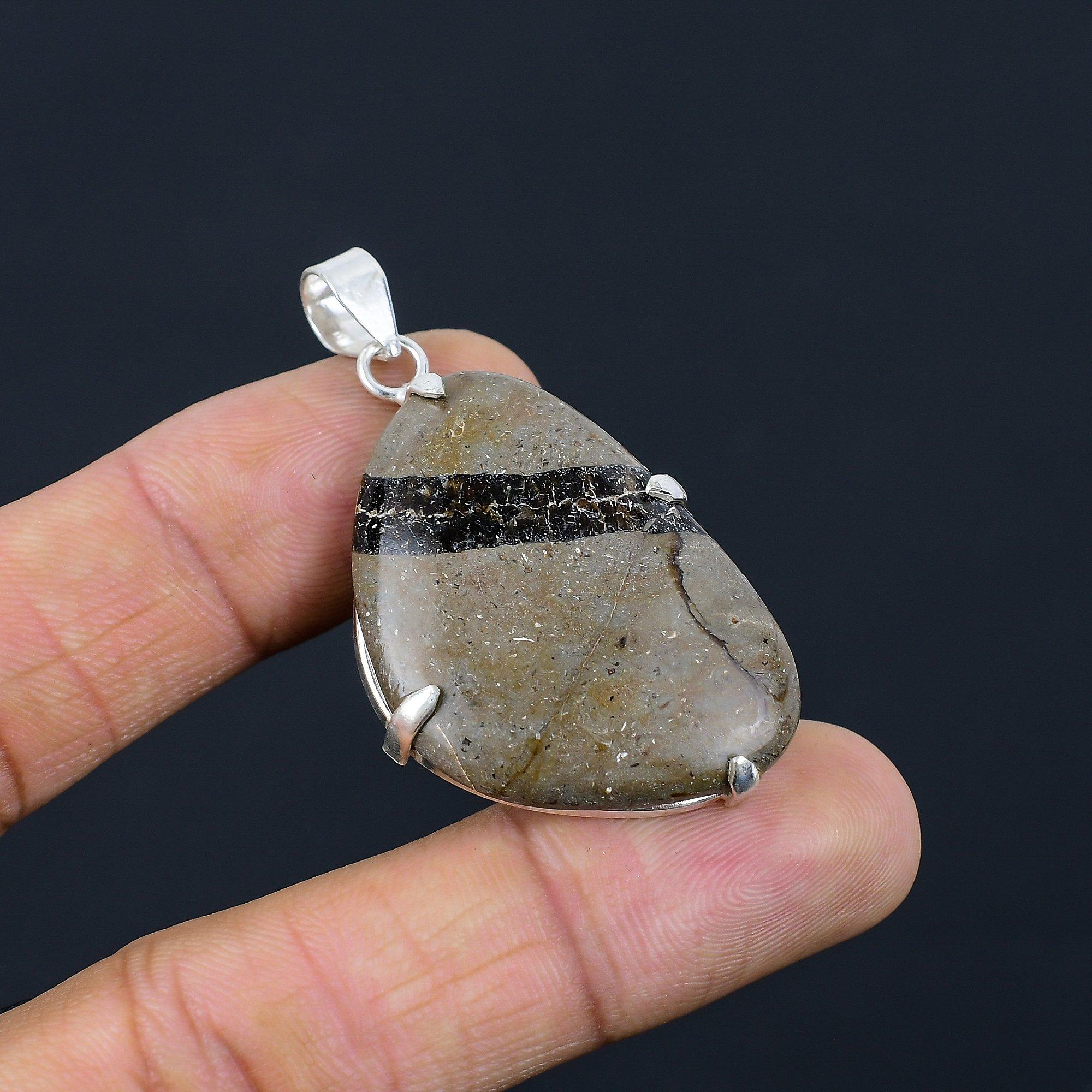 925 Silver Trillion Septarian Stone Engagement Wife Bezel Trendy Pendant Jewelry
