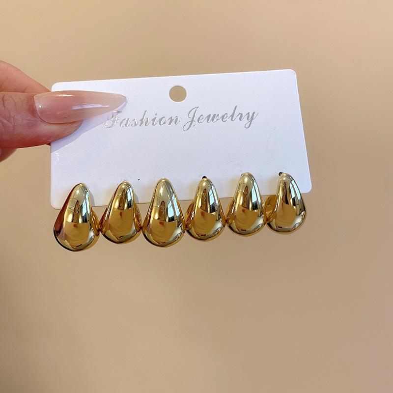 

6Pcs/set Chunky Waterdrop Round Stud Earring Set for Women Bohemia Vintage Minimalist Smooth Circle Drop Earring Jewelry New