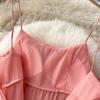Sexy Mesh Strap One Piece Dress Women Sweet Ruffle A-Line Beach Party Dresses Female Fashion Solid Design Elegant Clothing 2024