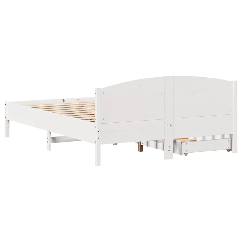 Vidaxl Bed Frame Without Mattress, White, 120X190 Cm, Solid Pine Wood