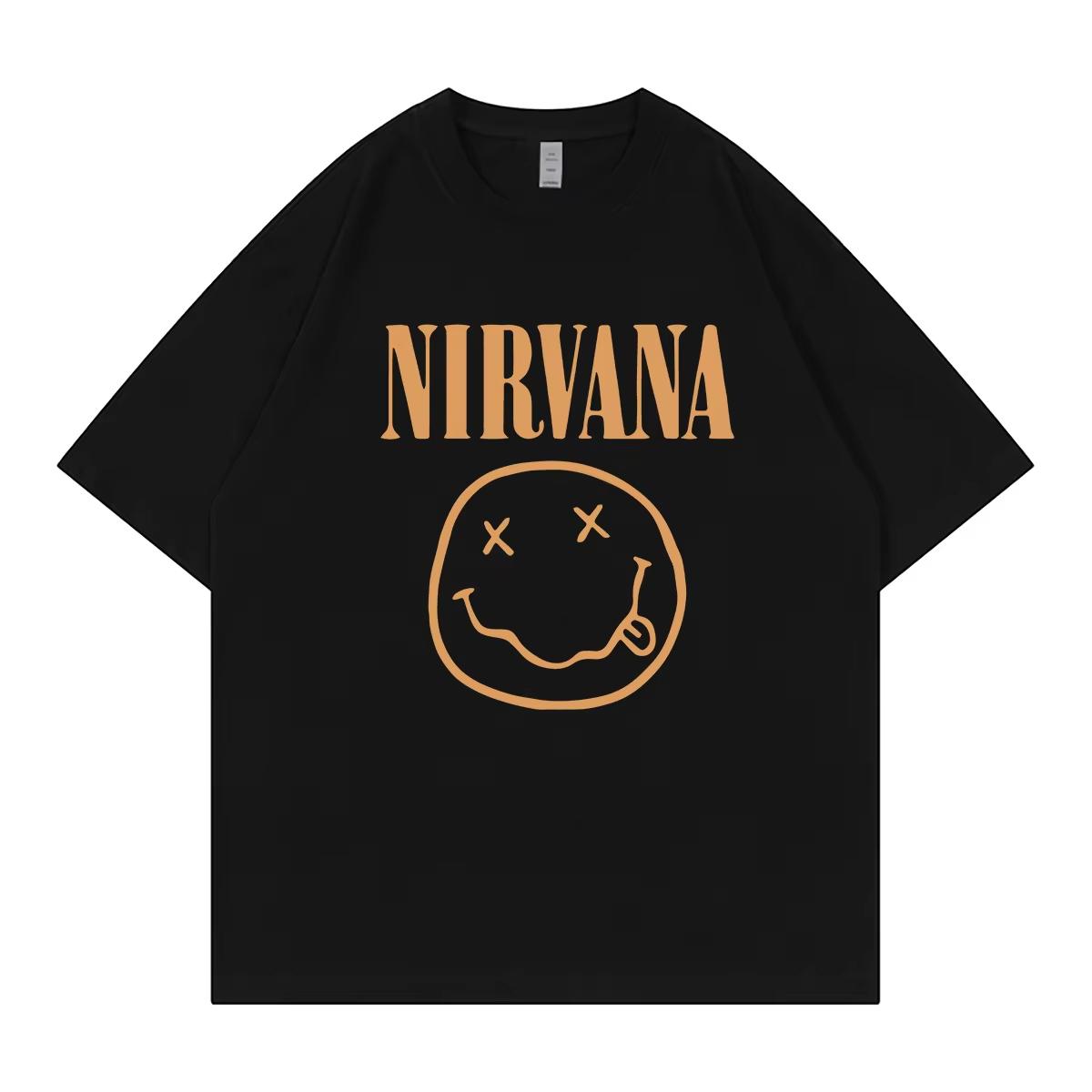 

Классическая ретро хлопковая футболка группы Nirvana мужская с коротким рукавом летняя в панк-стиле однотонная свободного кроя повседневная дышащая футболка S