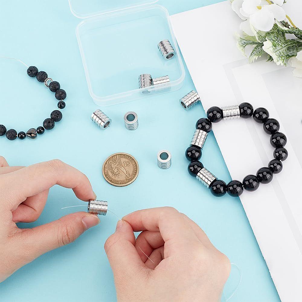 1set 16pcs Stainless Steel Beads Grooved Beads Column Stainless Steel color 12x10mm Hole: 6mm