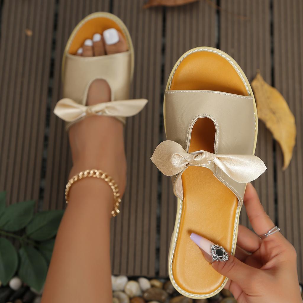 Fashion Summer Women Slippers Shoes Cute Butterfly-Knot Flats Casual Sandals Solid Color Beach Sandals