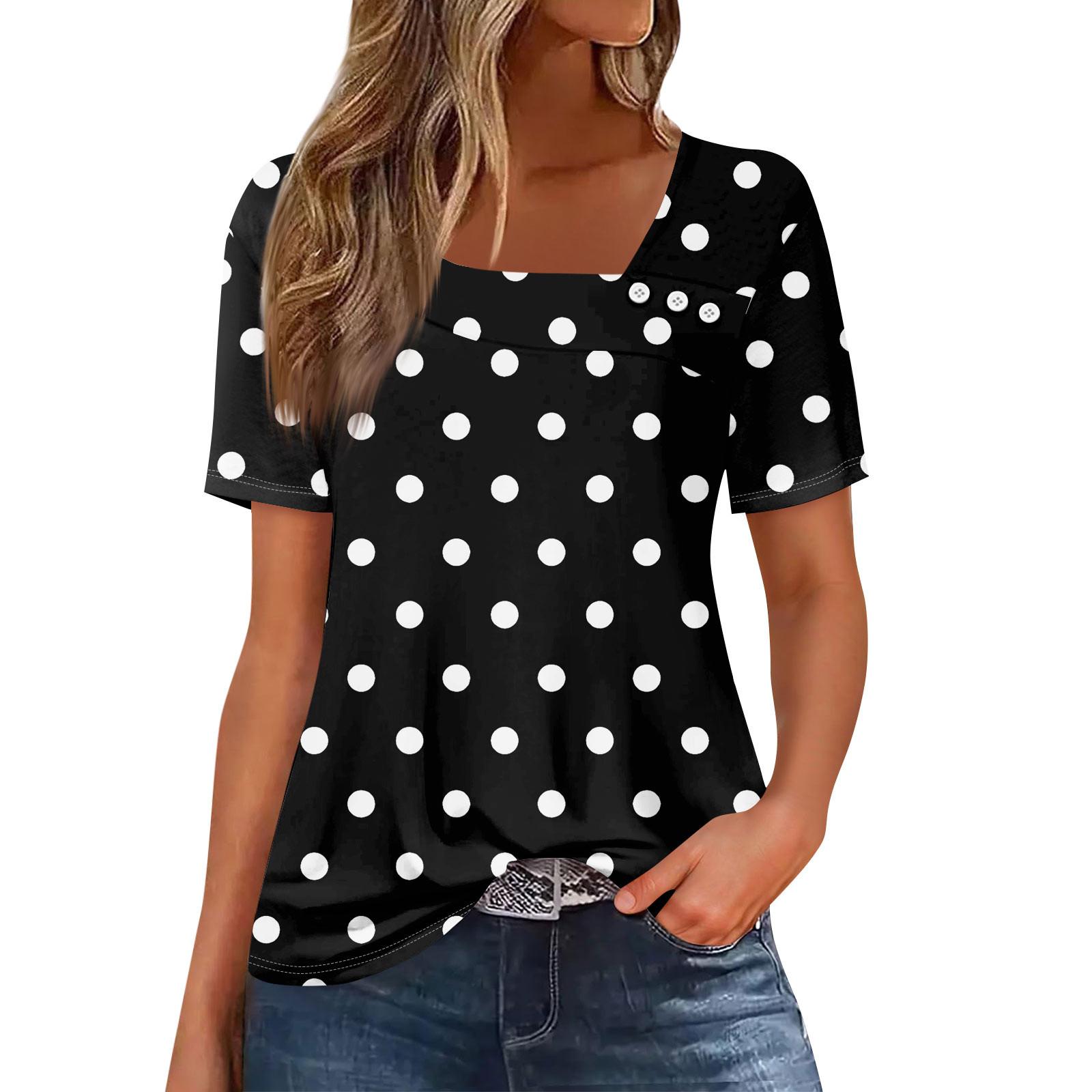 

Женская повседневная футболка с асимметричным вырезом и коротким рукавом, декоративная пуговица L чёрный